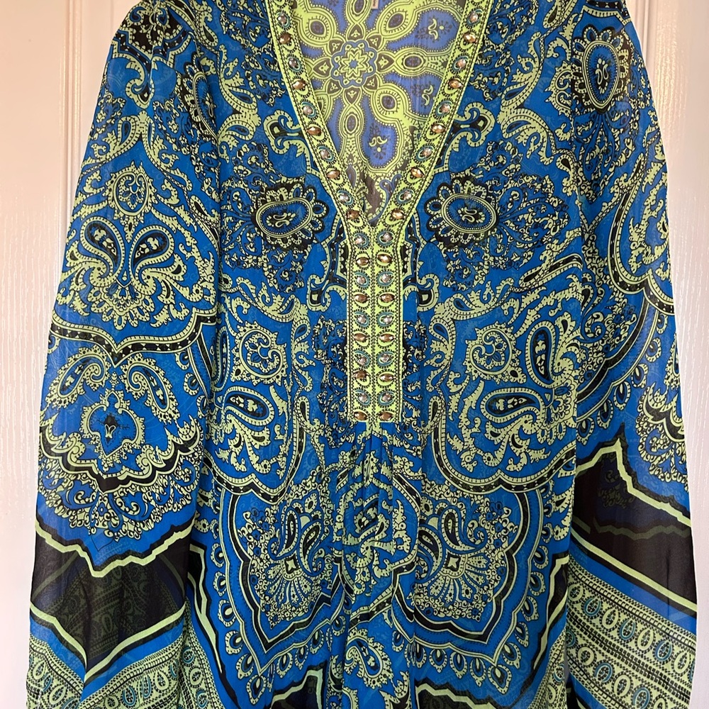 Hale Bob Silk Beaded Blue Paisley Blouse